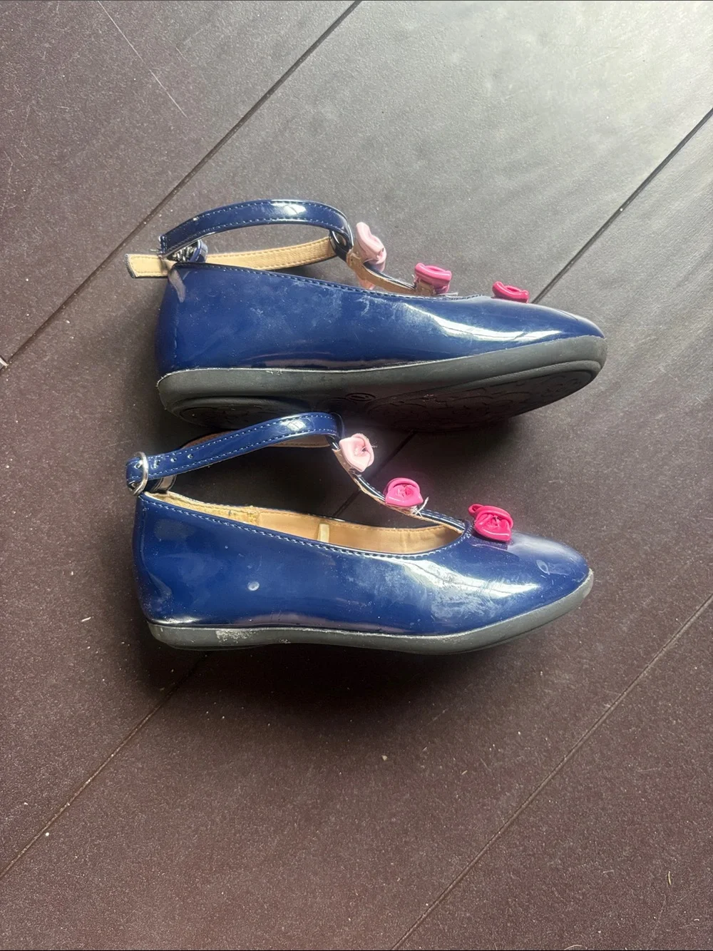Gymboree Navy Patent T-Strap Dress Shoes with Pink Bows